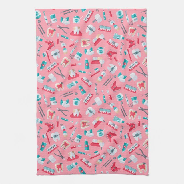 Pink Dental Pattern Tea Towel (Vertical)