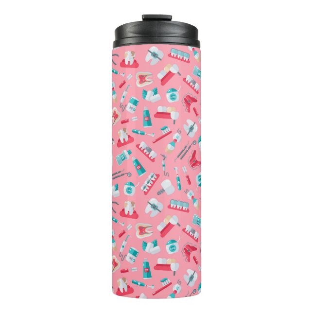 Pink Dental Pattern Thermal Tumbler (Front)