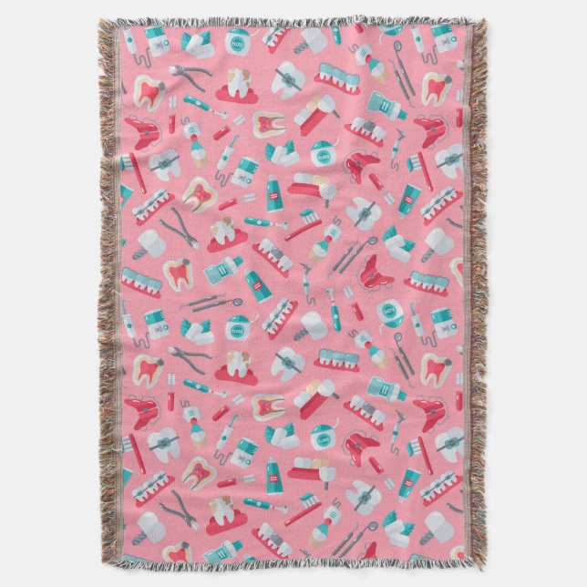 Pink Dental Pattern Throw Blanket (Front Vertical)