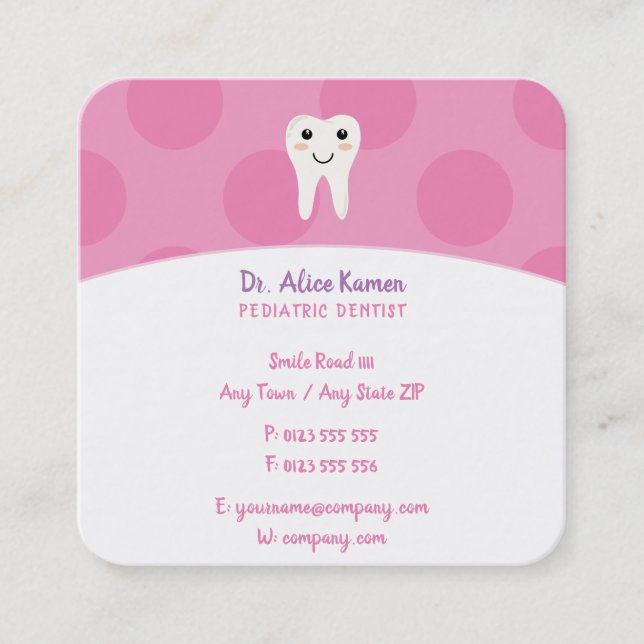 Pink Dentist for kids | Paediatrics Dentist Appointment Card (Front)