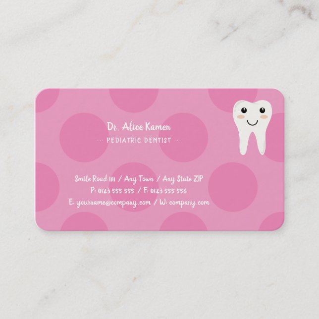 Pink Dentist for kids | Paediatrics Dentist Appointment Card (Front)