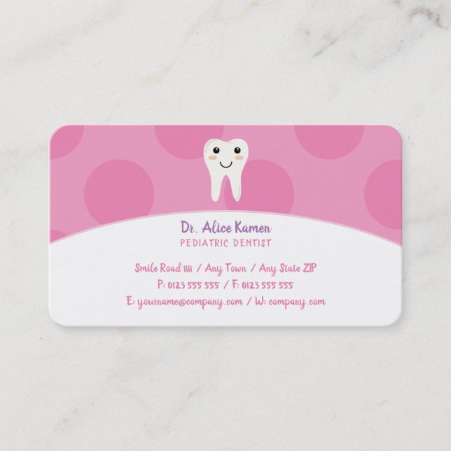 Pink Dentist for kids | Paediatrics Dentist Appointment Card (Front)