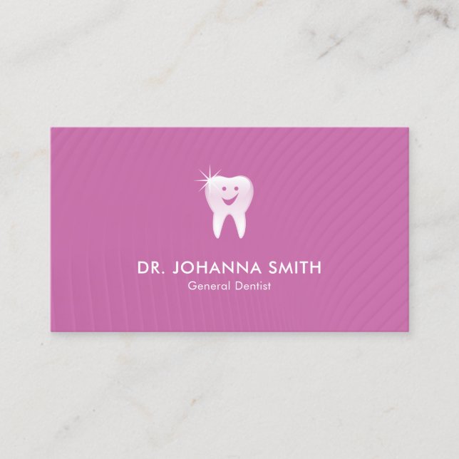 Pink Dentist Smiling Tooth Dental Appointment Card (Front)
