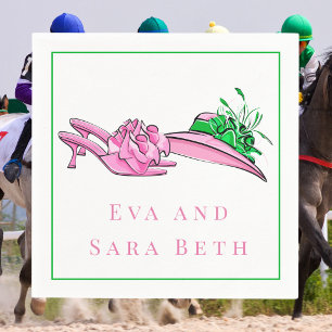 Pink Derby Hat & Heels / Personalised Names Party Napkin