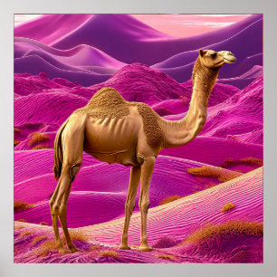 🐪 Pink Desert Camel Sunset Dreamy Sands Landscape Poster