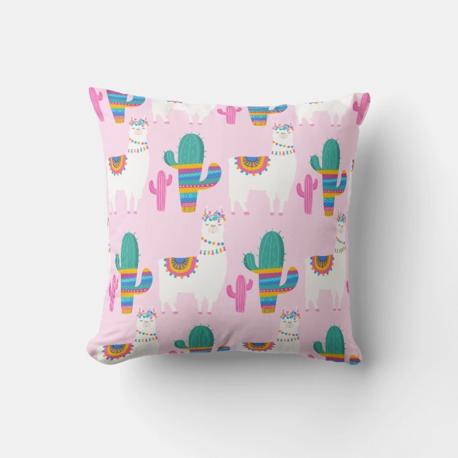 Pink Desert Llama and Cactus Pattern Cushion (Front)