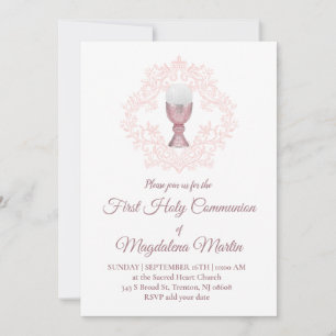 pink design First Communion girl Invitation
