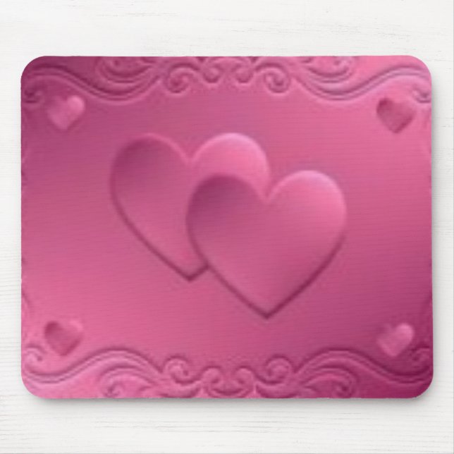 pink design with 2 hearts mouse mat (Front)
