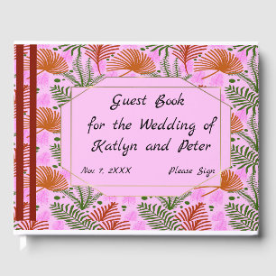 Pink Design with Colourful Leaves Guest Book