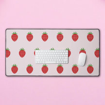 Pink Desk Mat with Strawberry