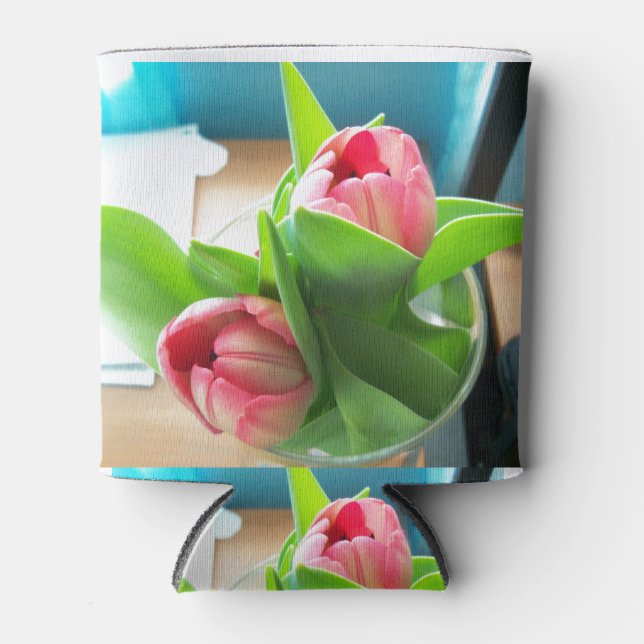 Pink Desktop tulips Can Cooler (Front)