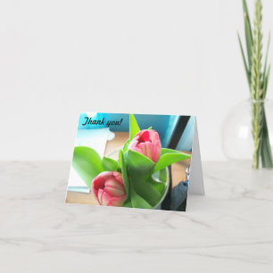 Pink Desktop tulips on a folded thank you card
