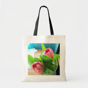 Pink Desktop tulips on a tote bag