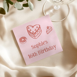 Pink Dessert Sketch Sweet 16 Birthday Party Napkin