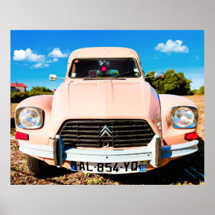 Pink Deux Chevaux, vintage french car. Poster