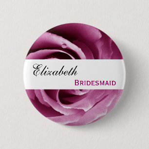 Pink Dew Drop Rose Custom Name Bridesmaid 6 Cm Round Badge