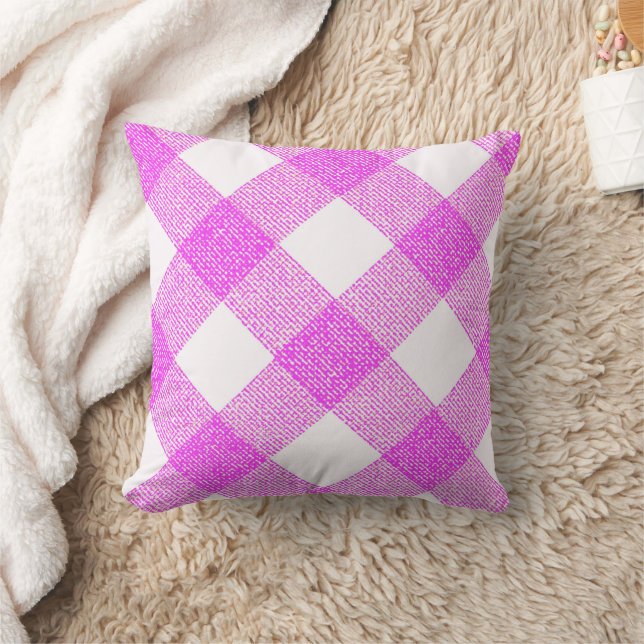 Pink Diagonal Buffalo Chequered Throw Pillow (Blanket)