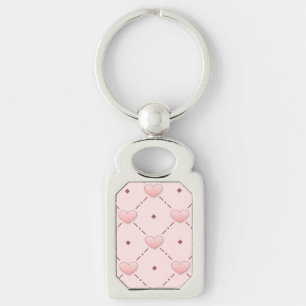 Pink diagonal pattern pink candy hearts key ring