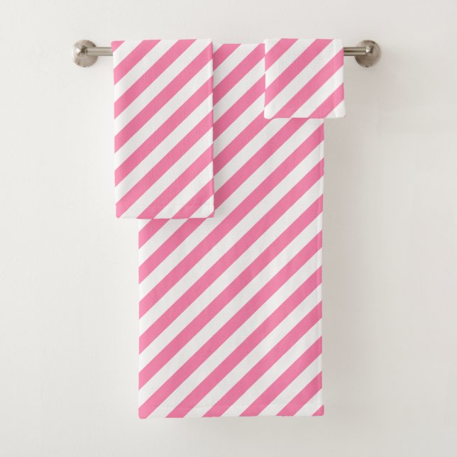 Pink Diagonal Stripes Bath Towel Set (Insitu)