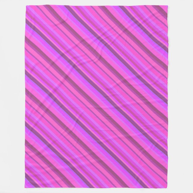 Pink diagonal stripes fleece blanket (Front)