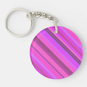 Pink diagonal stripes key ring