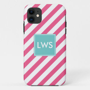 Pink Diagonal Stripes Monogram iPhone 11 Case