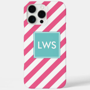 Pink Diagonal Stripes Monogram iPhone 16 Pro Max Case