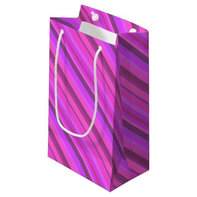 Pink diagonal stripes small gift bag (Front Angled)