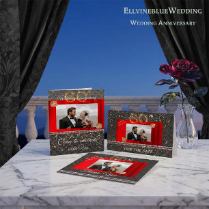 Pink Diamond 50th Wedding Anniversary Black Woven  Invitation