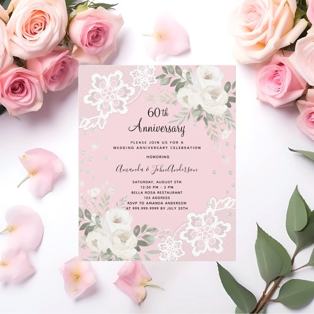 Pink diamond 60th wedding anniversary invitation (Creator Uploaded)