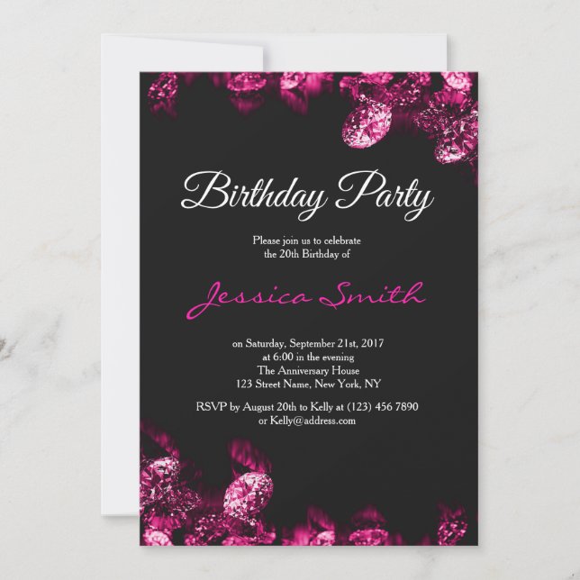 Pink Diamond Birthday Party Invite (Front)