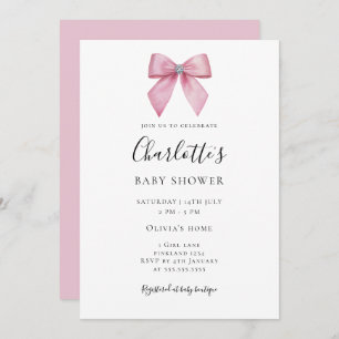 Pink Diamond Bow Girl Baby Shower Invitation