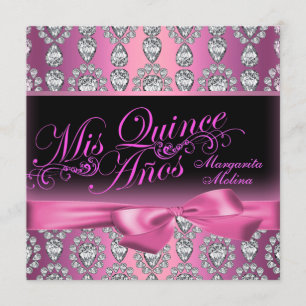 Pink Diamond & Bow Quinceanera Invitation