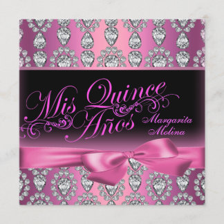 Pink Diamond & Bow Quinceanera Invitation