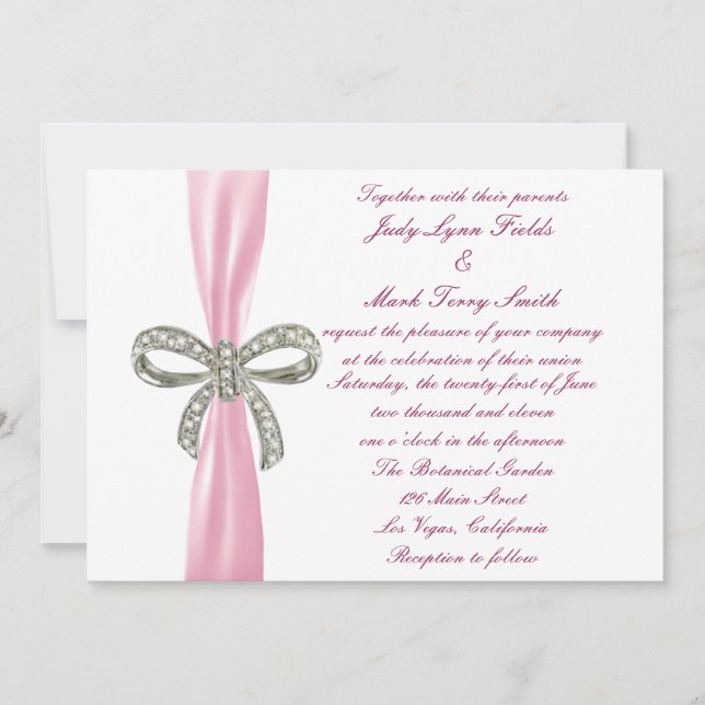 Pink Diamond Bow Wedding Invitation (Front)