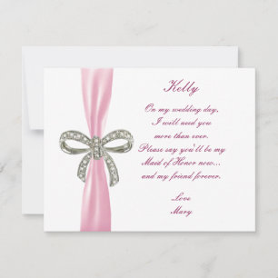 Pink Diamond Bow Wedding Maid Of Honour Card