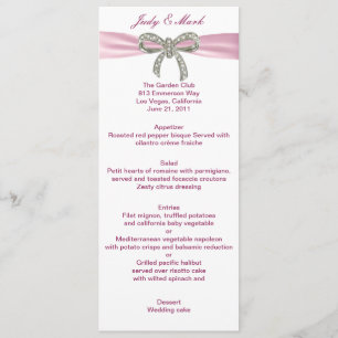 Pink Diamond Bow Wedding Menu Card