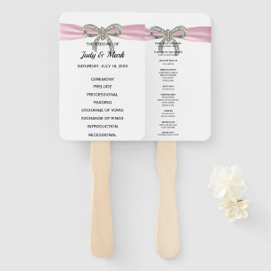 Pink Diamond Bow Wedding Program Hand Fan