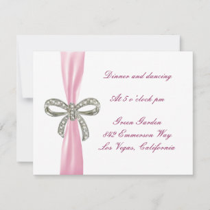 Pink Diamond Bow Wedding Reception Card