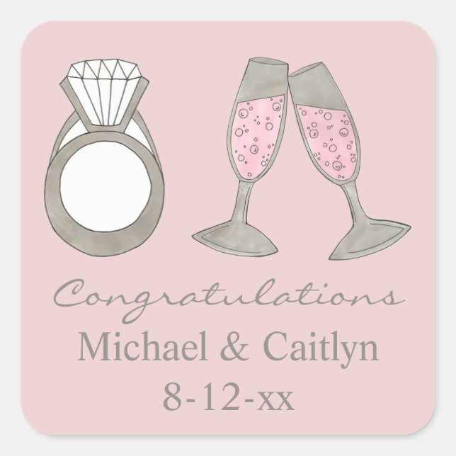 Pink Diamond Champagne Congratulations Wedding Square Sticker (Front)
