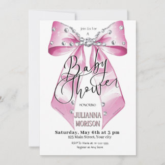  Pink Diamond  Coquette Bow Baby Shower Girl  Invitation