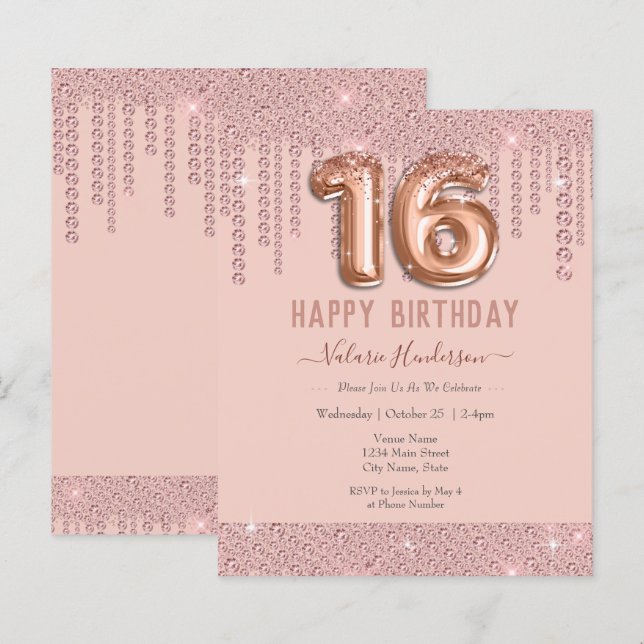 Pink Diamond Drips Happy 16th Birthday (Front/Back)