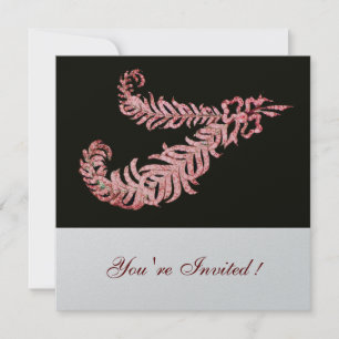 PINK DIAMOND FEATHERS ,Silver Metallic Invitation
