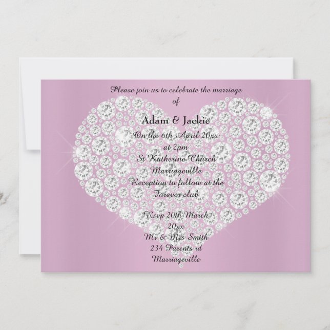 PINK DIAMOND HEART ELEGANT WEDDING Invitation (Front)