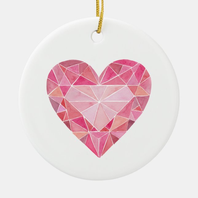 Pink Diamond Heart Gem LOVE YOU Artisan Ceramic Tree Decoration (Front)