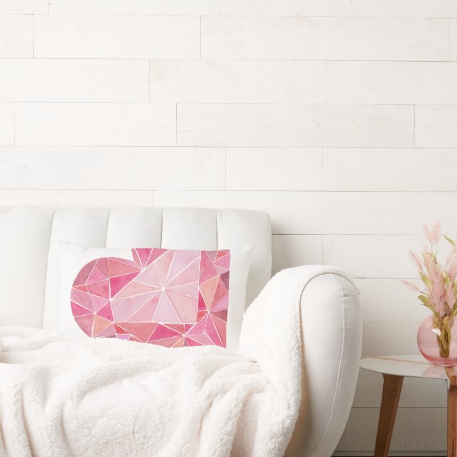 Pink Diamond Heart Gem LOVE YOU Valentine Lumbar Cushion (Couch)