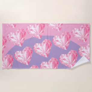 Pink Diamond Heart Pattern – Cute & Stylish Beach Towel