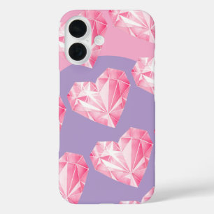 Pink Diamond Heart Pattern – Cute & Stylish iPhone 16 Case