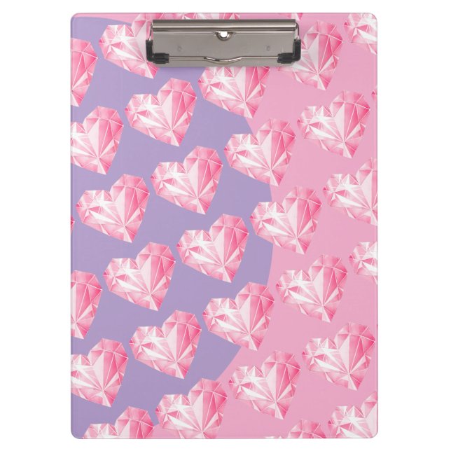 Pink Diamond Heart Pattern – Cute & Stylish Design Clipboard (Front)
