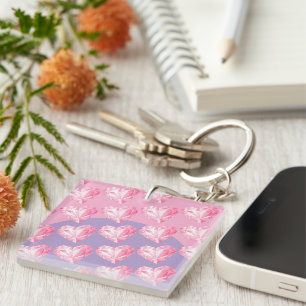 Pink Diamond Heart Pattern – Cute & Stylish Design Key Ring